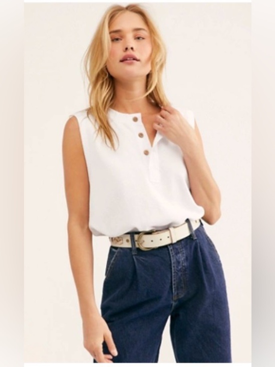Intimately By Free People Tops - Free People Peek Aye Bodysuit White Buttons Sleeveless Cotton L NWT